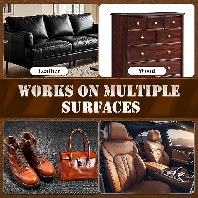 Leather Cleaner and Conditioner, Premium Wooden & Leather Furniture Repair Salve, Polisher & Moisturizer, Restores & Protects for Handbags, Car Seats, Boots, Jackets, Couch & Saddles, 8 oz