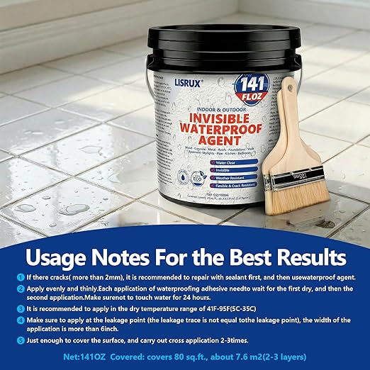 Transparent Waterproof Sealant, 141 Oz Transparent Waterproof Coating for Roof Repair, Walls, Window, Bathroom, Kitchen, Water-Based Clear Sealant, Indoor & Outdoor Invisible Waterproof Agent