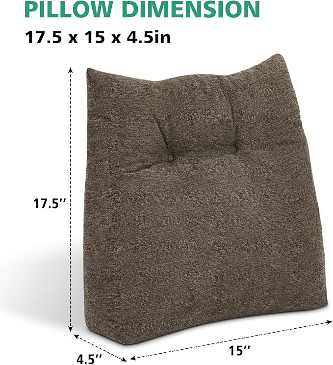 Shinnwa Lumbar Support Pillow for Office Chair, Memory Foam Back Support Pillow for Back Pain Relief, Car, Chair and Couch, 15x17.5x4.5in, Brown