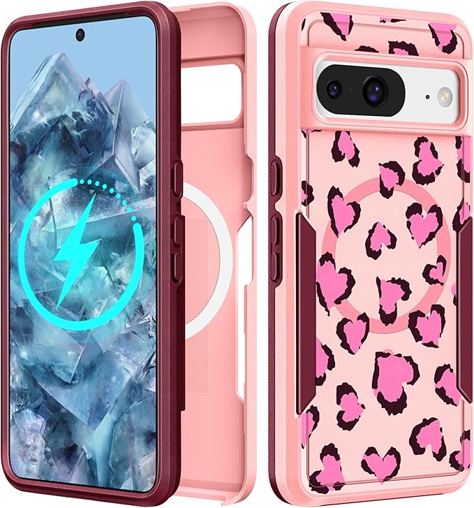 for Google Pixel 8 Case 6.2 Inch - Compatible with MagSafe Women Girls Cute Magnetic Protective Cover Funny Unique Girly Leopard Heavy Duty Shockproof Design for Google Pixel 8 Phone Cases