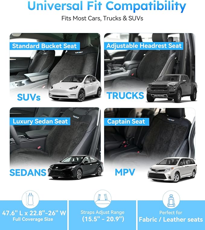 Car Seat Towel | Premium Microfiber Towel Seat Covers for Cars - Universal Fit & Waterproof | Sweatproof & Machine Washable Non-Slip Car Seat Towel Cover After Gym, Beach, Yoga (Black, 2 Pack)