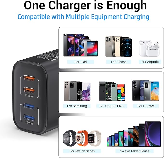 40W USB C Charger Block, 2-Pack, 4 USBC Ports, Type C Wall Plug USB-C Fast Charging, iPhone Charger Adapter Box Cube for iPhone 17,17 Pro, 17 Pro Max,16, 15, 14, 13, 12, Samsung Phone-Black