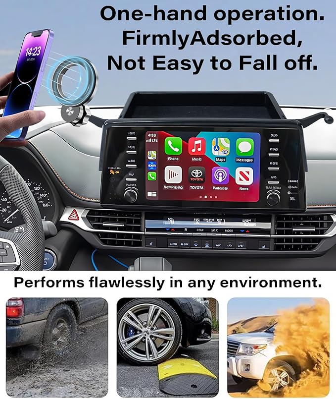 Car Phone Holder for Toyota Sienna 2021-2024 Accessories Apply to 9 Inch Screen Fixed Clip Magnetic Cell Phone Mount Hands-Free 360 Degree Rotation with Dashboard Storage Tray