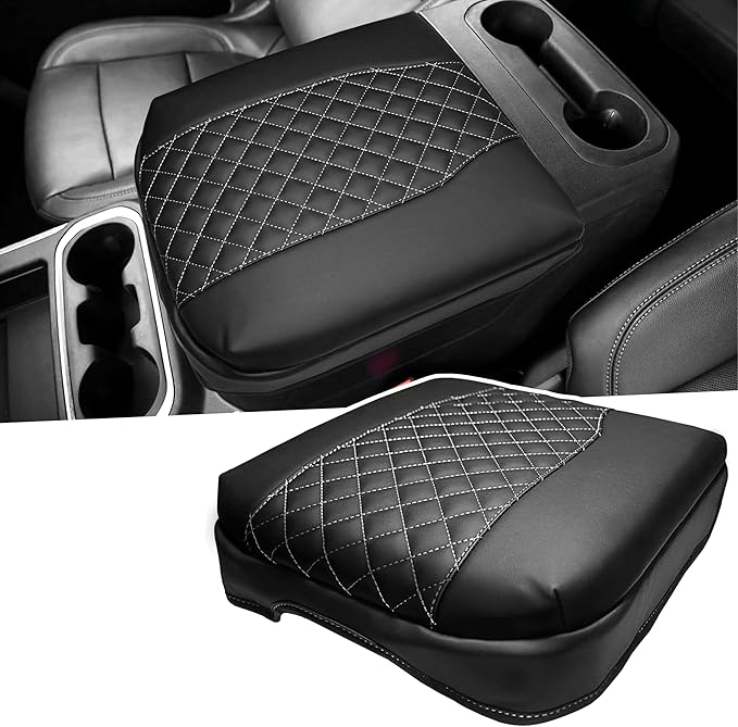 1.2in Thickness Center Console Cover for Chevy Silverado/GMC Sierra 1500 Accessories 2019-2025 2026, Tahoe & Suburban & Yukon 2021-2026 Armrest Cover Leather Cushion Protector Pad Bucket Seat (Gray)