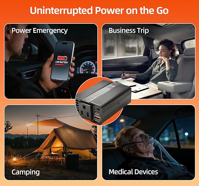 BESTEK Power Inverter DC 12V to AC 110V - 200W Car Plug Adapter Outlet PD 30W USB-C & QC18W USB-A Fast Charging Port - Car Charger Cigarette Lighter Adapter for Phone, Laptop - ETL FCC Certified
