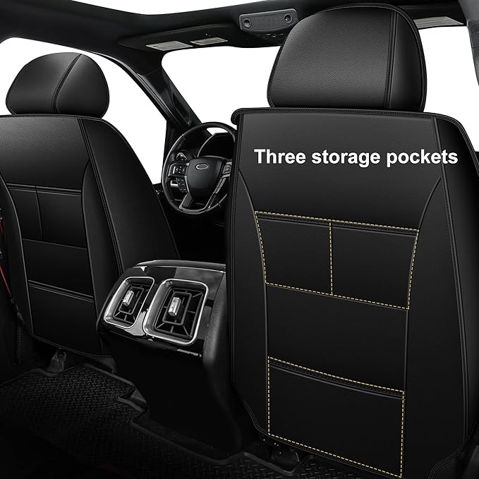 Full Set Seat Covers Fit for Kia Sorento 6 Seater:2021-2025 Premium Faux Leather Car Seat Cushion(Black)