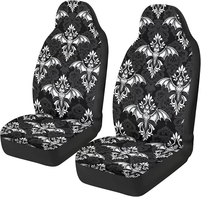 Halloween Bat Car Seat Covers 2 Pcs Breathable Front Seat Cover Stretch Polyester Fabric Cover Easy to Install Car Accessories Universal for Cars Truck SUV Van