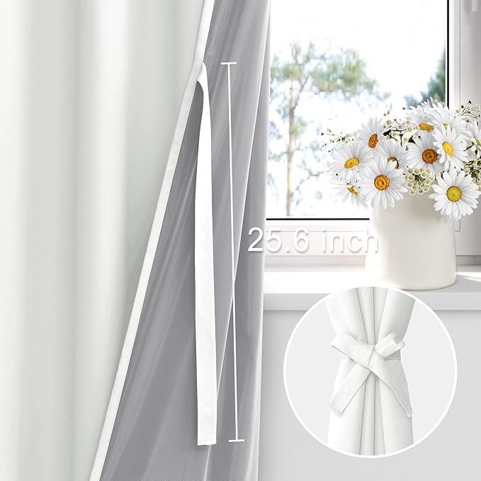 XWZO 100% Blackout Curtains 108 Inches Long with Tiebacks- Heat and Full Light Blocking, Thermal Insulated Window Panels with Grommets for Bedroom/Nursery, Ivory, W52 x L108, Set of 2 Draperies