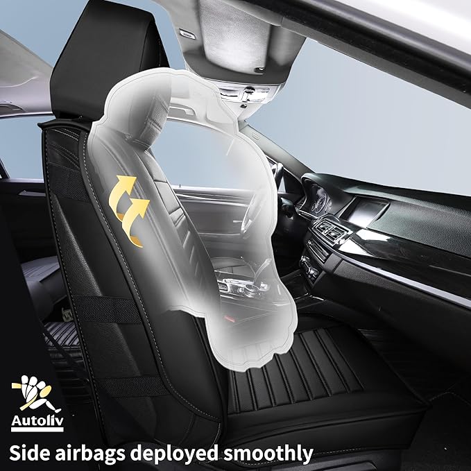 Car Seat Covers Full Set, Waterproof Faux Leather Automotive Seat Covers for Cars, Breathable Universal Car Seat Covers Protectors for Sedan SUV Truck (5 PCS Full Set, Black)