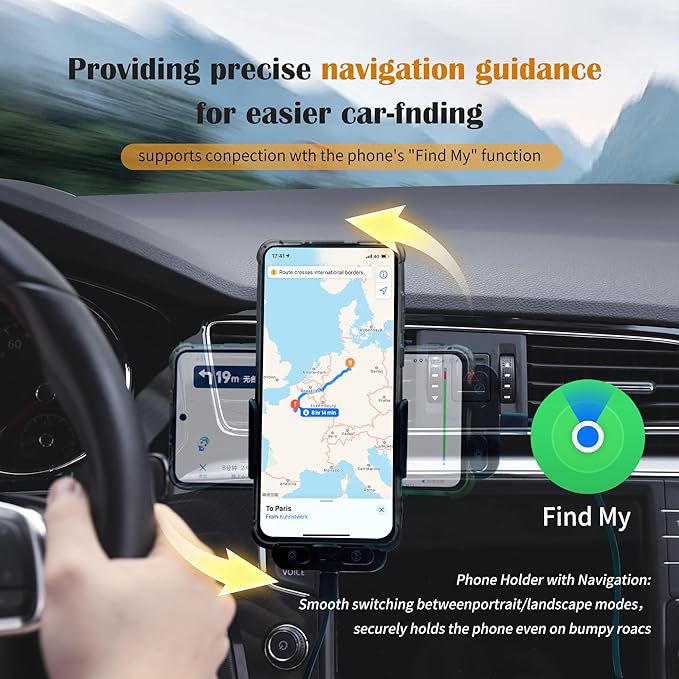 Car Mount Wireless Charger 15W Fast Charging Compatible with iPhone, Find My Supported MFi Certified Anti-Lost Air Vent Holder with Auto-Sensing & 360° Rotation