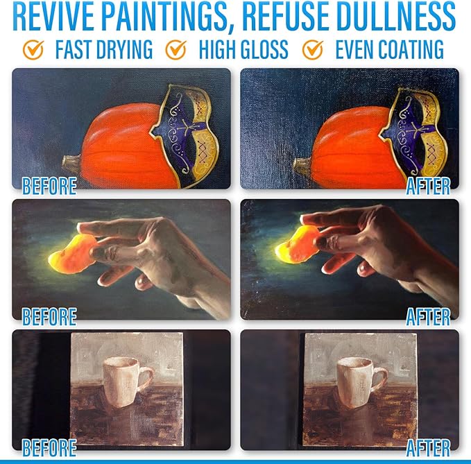 Gloss Varnish for Acrylic Painting, Artist's Acrylic Varnish, Non-Yellowing, Non-Toxic, Anti-Crazing, High Gloss Finish, Clear Coat for Artwork, for Pro & Hobby Artists