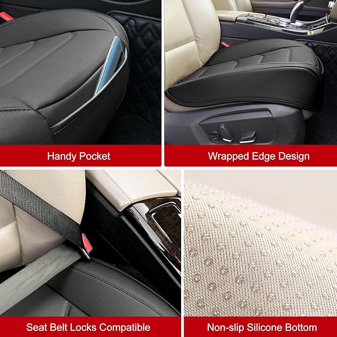 Car Seat Cover for Luxury & Comfort - PU Leather, Anti-Slip, Full Wrap Protection with Storage Pocket for Bottom Cushion - Universal Fit for 95% of Vehicles (Black,2 Piece)