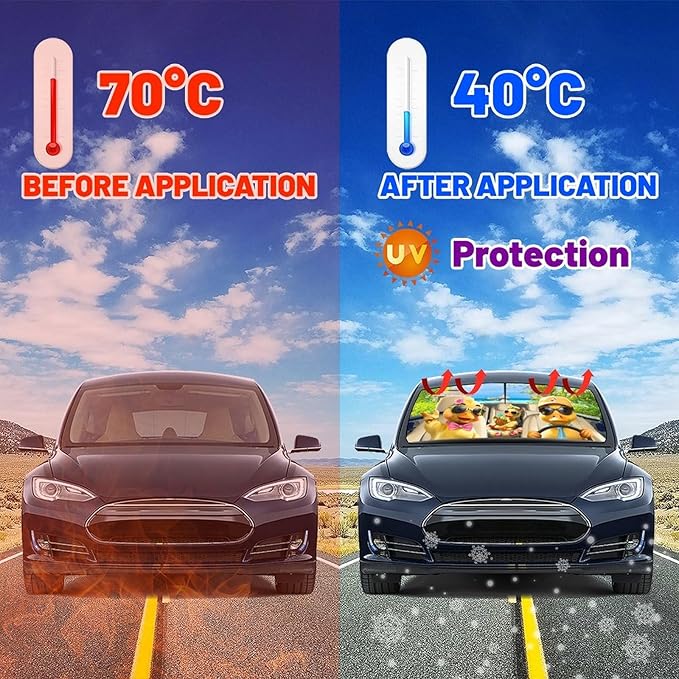 Socira Funny Duck Car Windshield Sunshade Umbrella Foldable Umbrella Sun Shade Windshield Cover Sunshade Duck Car Accessories Blocks Uv Rays Keeps Cool (57" X 30")
