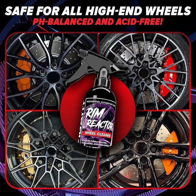 Carfidant Rim Reactor - Wheel Cleaner Spray - Thick Gel Formula, Dilutable 4:1 - Removes Brake Dust, Grime & Dirt - pH Neutral, Non Acid – Safe for Chrome, Black, Painted & Alloy Rims - 32 fl oz