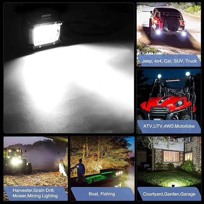 Nilight 2Pcs 4Inch LED Pods Bar Triple Row 60W Flood Spot Combo 6000LM Driving Off Road with 2007-2017 Wrangler JK/JKU 2DR 4DR A-Pillar Windshield Hinge Mounting Brackets Wiring Harness Kit
