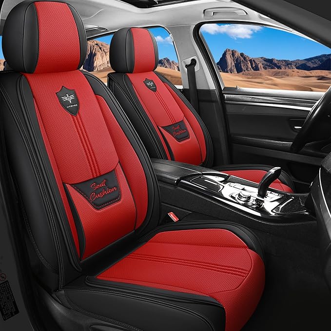 LINGVIDO Car Seat Covers for Front Seats (2 Seats) - Premium Perforated Nappa Leather,Waterproof Shield, Omni-Adapt Fit for SUVs Sedans, Ideal for Rideshare & Pets