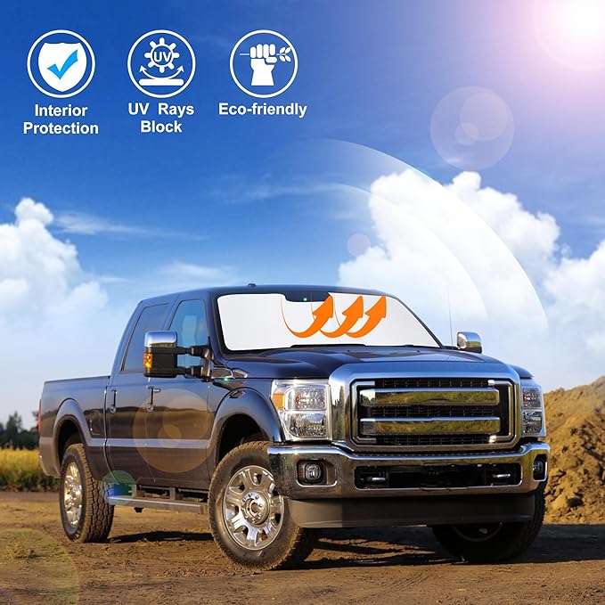 Windshield Sun Shade Custom Fit for 2008-2016 Ford F250 F350 Super Duty 2Dr Regular Cab,4Dr Super Crew Cab,Super Cab Accessories Foldable Sunshade Keep Car Cooler
