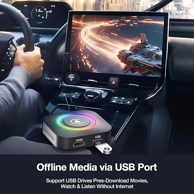 Magic Box 2026 Wireless CarPlay Adapter, AI Box Android Auto Supports Strea-ming Video for TikTok/YouTube, USB for Offline Media, Screen Mirroring Car Adapter for Factory Wired Car Play