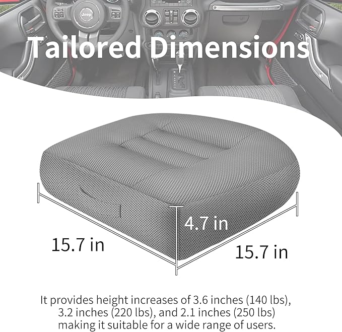 Height-Adjustable Seat Cushion-15.7x15.7x4.7inches Improved Model with Adjustable Height Breathable Nylon mesh Fabric Ergonomic Design Suitable for use in Cars, Offices, and Outdoors
