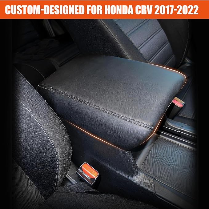 for Honda CRV 2017-2022 Center Console Cover - Vegan Leather Extra Soft Armrest Protector for Honda CR-V Interior Accessories 2017 2018 2019 2020 2021 2022（Black）