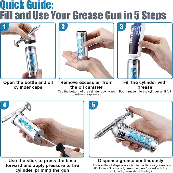 Mini Grease Gun with High Performance Bicycle Grease, Small Lubricant Gun with Nozzle, Bicycle Lubricant and Lube Kit 100g for Bike, Pedals, Bearings, and Chains, 3oz Cartridges