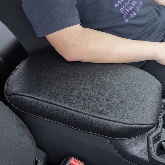 JDMCAR Center Console Armrest Cushion for 2025 Toyota RAV4 Accessories 2024 2023 2022 2021 2020 2019 Leather Middle Console Lid Cover Pad Protector Elbow Arm Rest Covering Car-(Black)