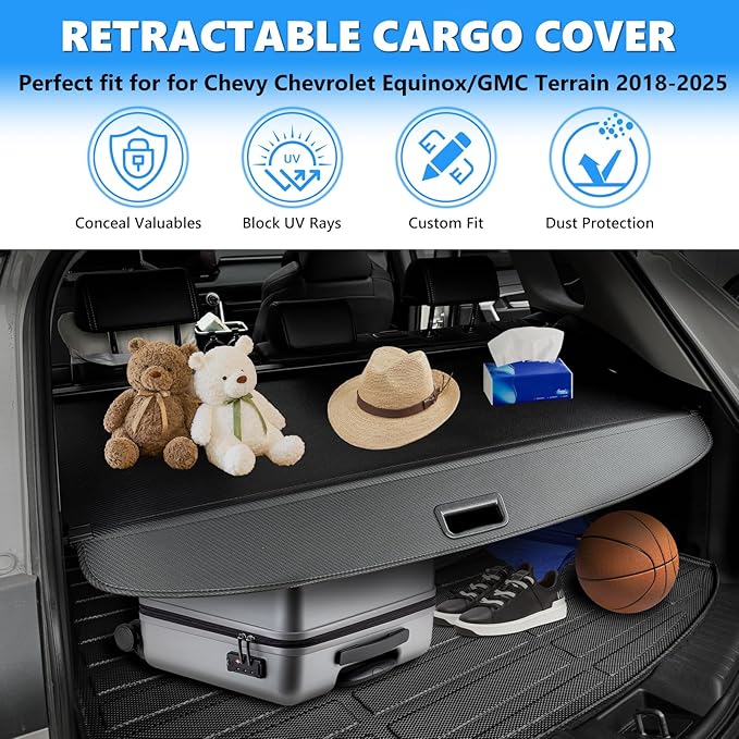 MIALUTY® Cargo Cover for 2018-2025 Chevy Equinox GMC Terrain Retractable Trunk Cover Equinox Terrain Accessories Anti-Peeping Privacy Screen,Trunk Luggage Shield Shade Carbon Fiber Texture