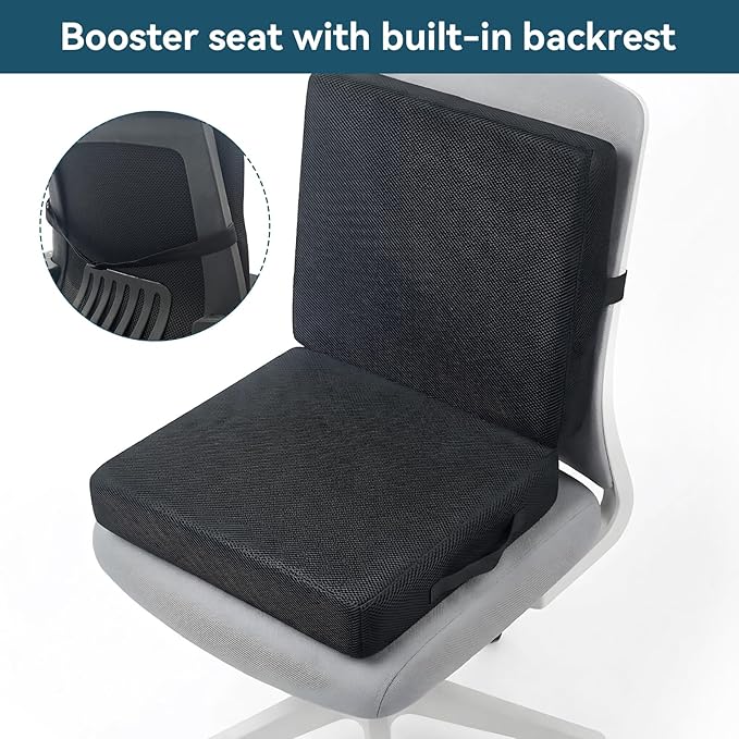 Thick Booster Car Seat with Back, Seat Cushion for Tailbone Pain Relief, Portable Breathable Mesh Fabric, for Office Chair Cushion, Adult Car Seat, Wheelchair (Black)