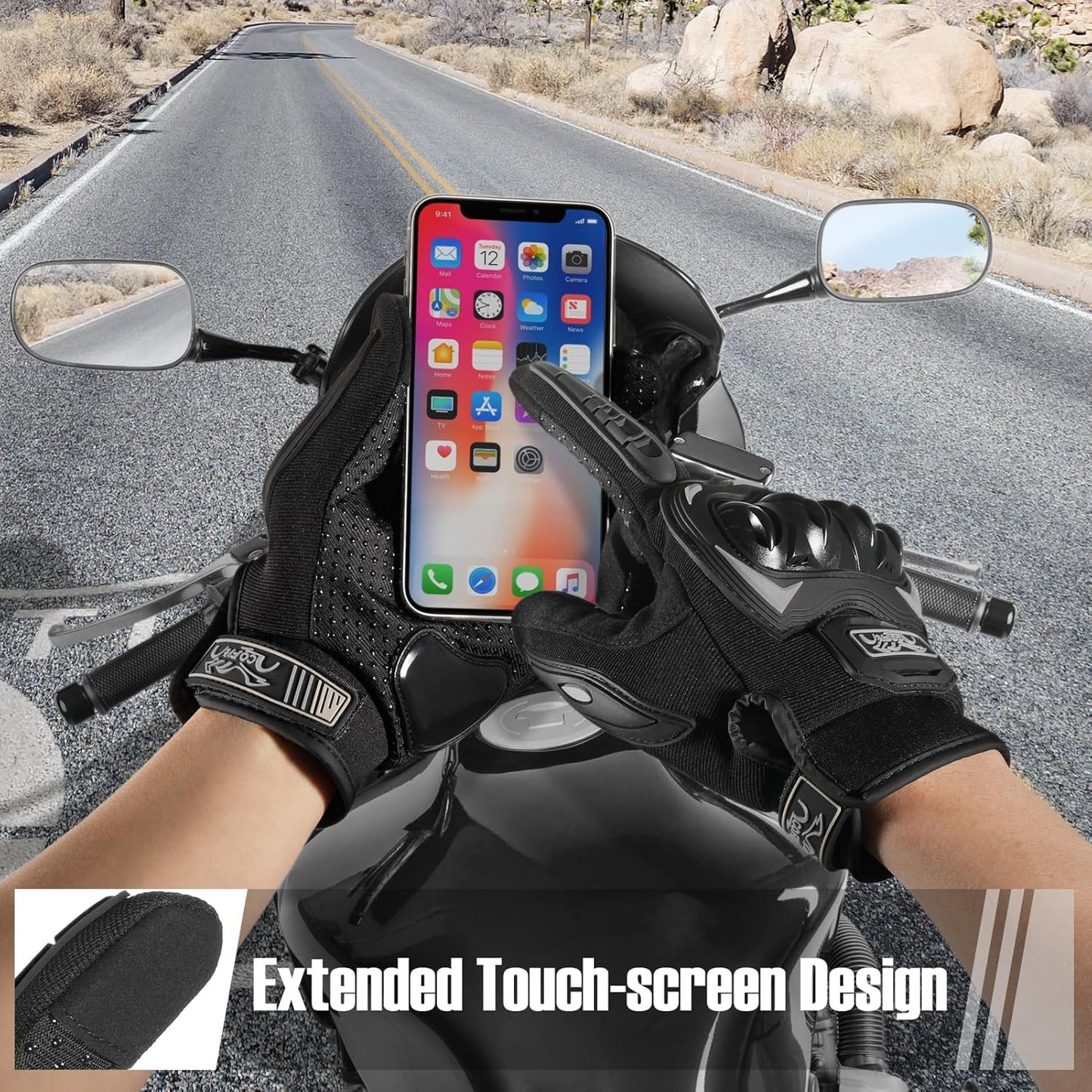 COFIT Motorcycle Gloves Breathable, Touchscreen Motorbike Gloves Anti-Slip with Good Grip Hard Knuckles Protection for Men Women Motocross, BMX ATV MTB Cycling, Road Racing - Black XXL