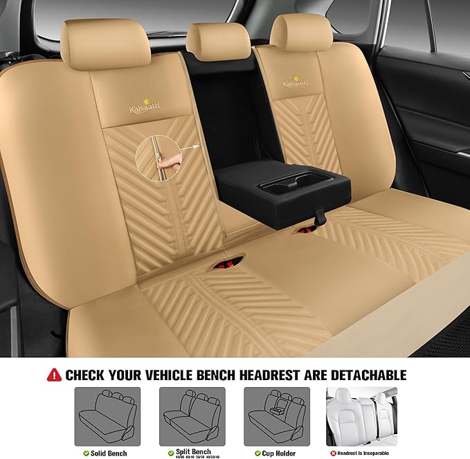 PU Leather Car Seat Covers Full Set – Waterproof seat Cover for Cars，3D Foam Support Automotive seat Covers ，Airbag Compatible, Universal Fit for Cars SUVs Trucks Sedans（Khaki）