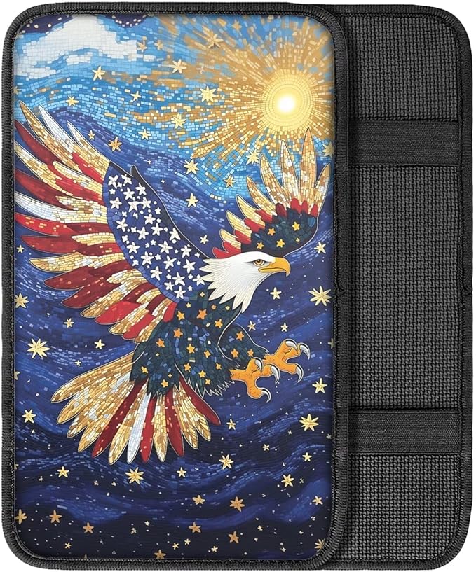 Dreaweet 250th Anniversary Center Console Cover Patriotic Eagle Middle Console Covers for SUV Truck Universal Fit Arm Rest for Car Armrest Storage Box Mat