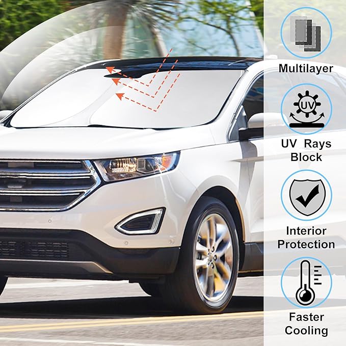 Windshield Sun Shade Custom Fit for 2015-2024 Ford Edge SUV Accessories Foldable Sunshade Sun Blocker Protect Car from Sun Rays & Heat Damage Keep Car Cooler