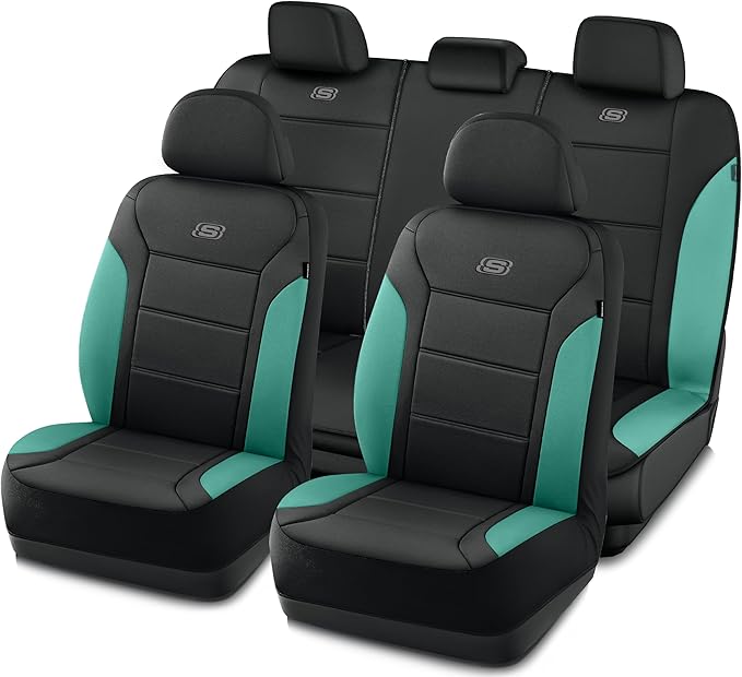 Skechers Memory Foam Car Seat Covers,Fabric Car Seat Protection Thick Memory Foam, Seat Cover for Cars Airbag Compatible, Automotive Comfort Protection for Most Cars,Trucks, SUVs,Green