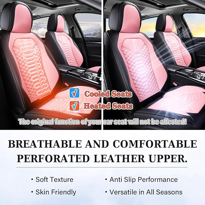 Coverado Car Seat Covers, Front Seat Cover, Waterproof Nappa Leather Seat Covers for Cars, 2 Pack Car Seat Protectors, Car Seat Cushion, Automotive Seat Covers Universal Fit for Most Cars (Black&Pink)