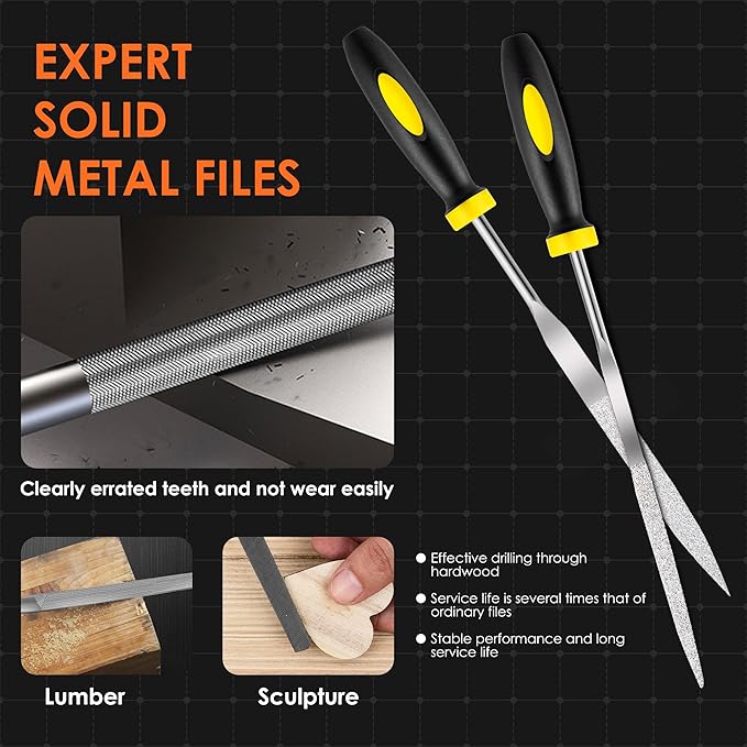 Small File Set, Needle Diamond File 13PCS, 6pcs Jewlers Files & 6pcs Steel Files Precision Metal Work, Woodworking, Plastic Carving Tool with Steel Brush and Carry Case