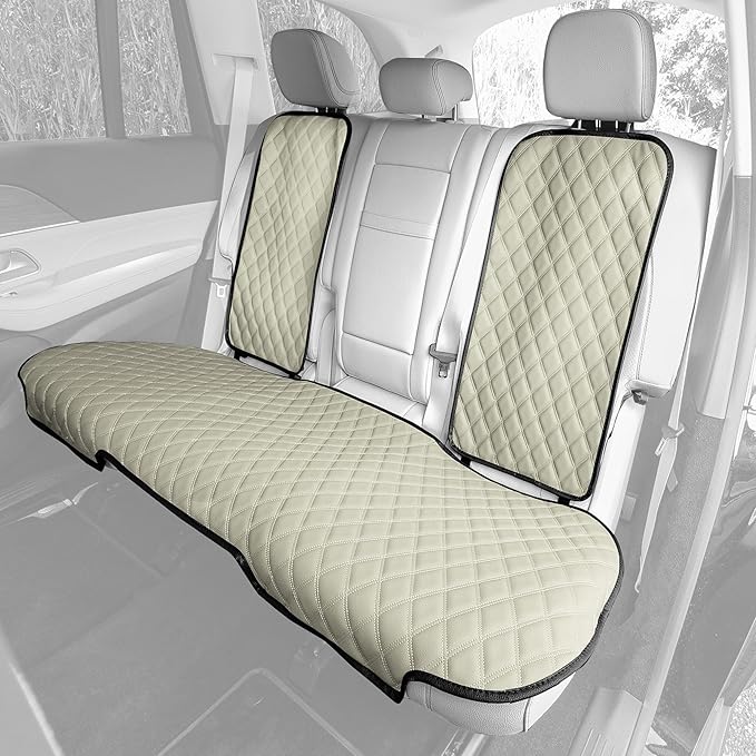 FH Group Car Seat Cushion Rear Set Beige Faux Leather Automotive Seat Cushions - Universal Fit, Rear Car Seat Cushion, Car Seat Cushions With Non-slip Silicone Backing for SUV, Sedan, Van