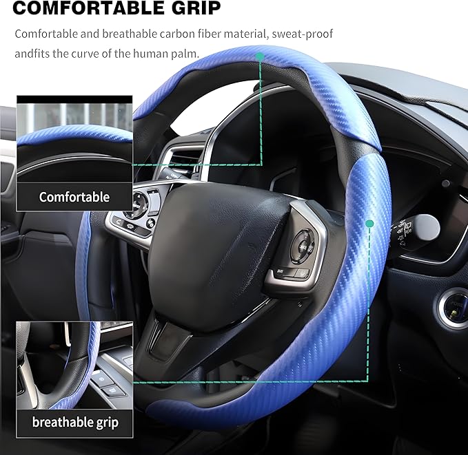 3 Pcs Carbon Fiber Car Steering Wheel Cover, Anti-Skid & Scratch-Proof,Segmented, Butterfly Thin Steering Wheel Cover Men/Women Universal Fit 14.5"-16" Wheel Covers for Cars/Truck/SUV