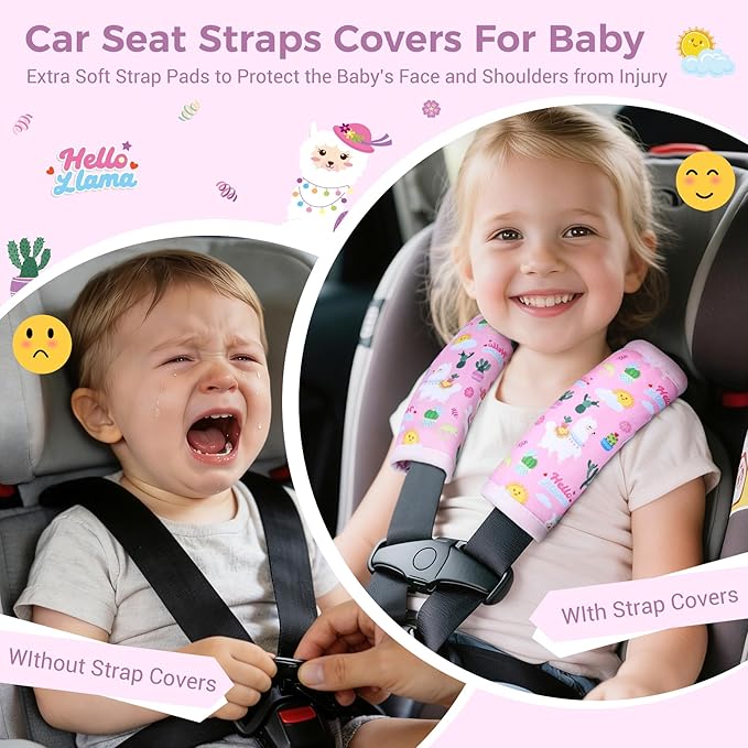 COOLBEBE Car Seat Straps Shoulder Pads for Baby Kids, Super Soft Seat Belt Covers for All Car Seats/Pushchair/Stroller/High Chair, Pink Alpaca, Polyester Material