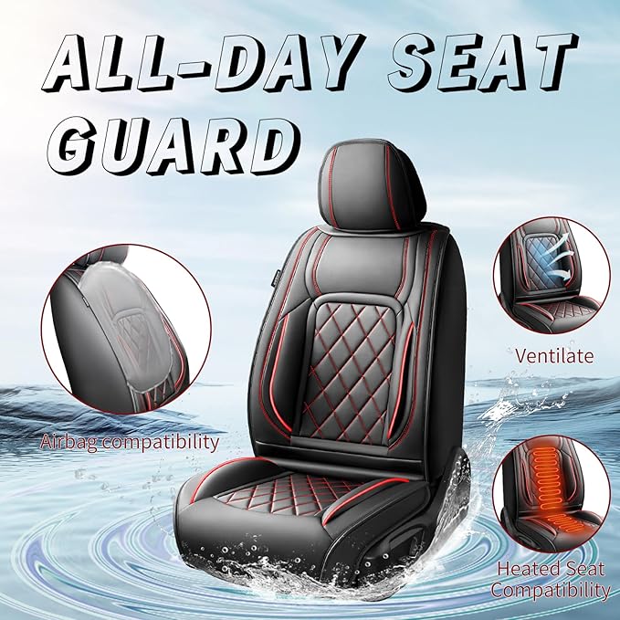 Fit HRV Car Seat Covers Compatible with Honda HRV 2016-2025 2026, Premium Leather Breathable, Wear Resistant, Airbag Compatible, All-Weather Protection & Full Coverage, Full Set Red Line Black