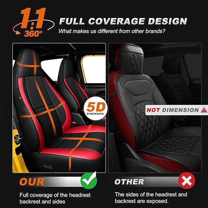 AOMSAZTO Custom Fit Seat Covers for Jeep Wrangler 1997 1998 1999 2000 2001 2002 Waterproof Car Seat Covers Full Set Black