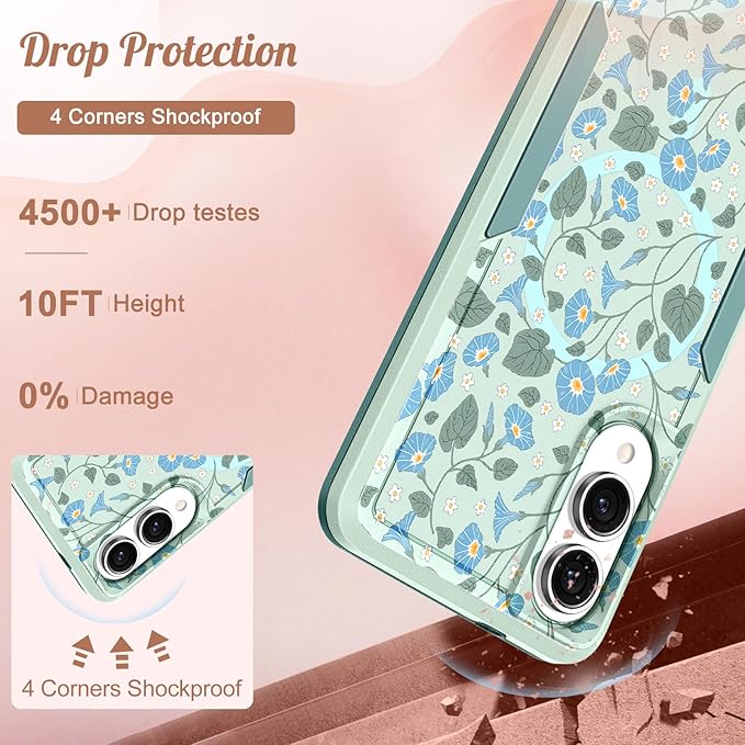 for Samsung Galaxy S25 Edge Case - Compatible with MagSafe Women Girls Cute Magnetic Protective Phone Cover Unique Girly Blue Flower Heavy Duty Shockproof Design for Samsung S25 Edge Case