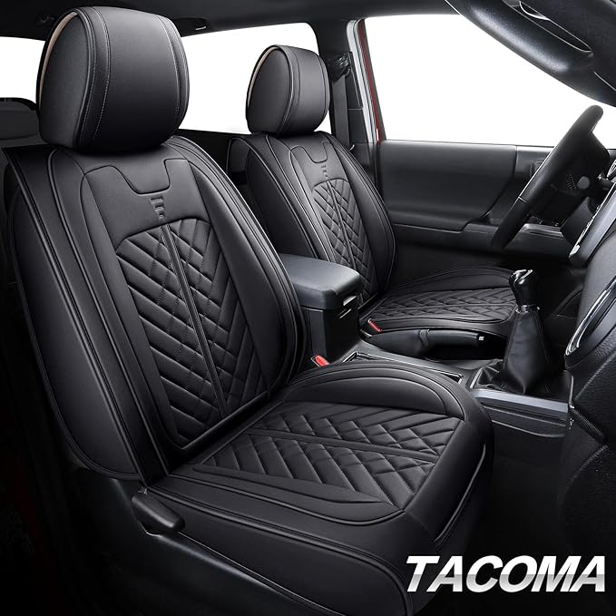 Tomatoman Tacoma Front Seat Covers Compatible with Toyota Tacoma 2005-2022 2023 2024 2025 2026 Trucks Access Crew Extended Double Cab TRD Sports SR V6 Heavy Duty Car Cushions(2 PCS Front/Black)