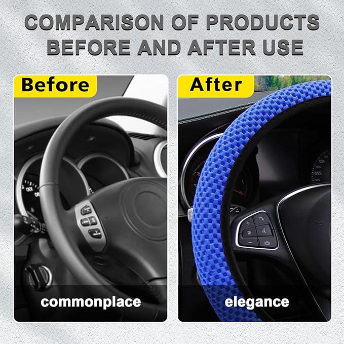 Kewucn Car Elastic Stretch Steering Wheel Cover, Soft Microfiber Breathable Ice Silk, Universal 15 Inch Anti-Slip Auto Steering Wheel Protector, Fit Car, SUV, Van, Sedan, Truck (Blue)