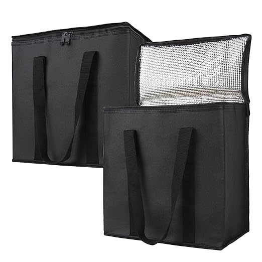 Bodaon 2-Pack Insulated Reusable Grocery Shopping Bags, Picnic Cooler Bag with Top Cold, Black