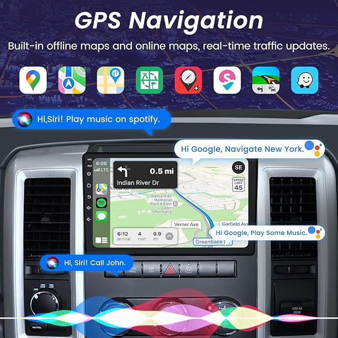 4Core+64G ROM Car Radio for Dodge RAM 1500 2500 3500 2009-2012: 10.1 Inch 1280 * 800 IPS Touchscreen Upgrade Wireless Carplay Android Auto FM Bluetooth GPS 1080P Backup Camera 5G WiFi
