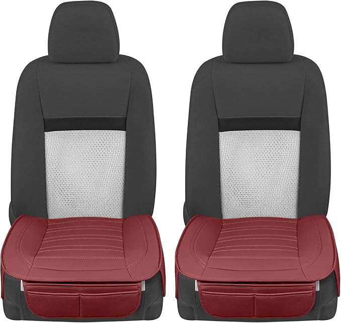 Motor Trend Faux Leather Front Seat Cover for Cars - Set of 2 Burgundy Front Car Seat Covers for SUV & Truck with Storage Pockets - Automotive Car Seats Cover Protector - Bottom Cushion Coverage Only