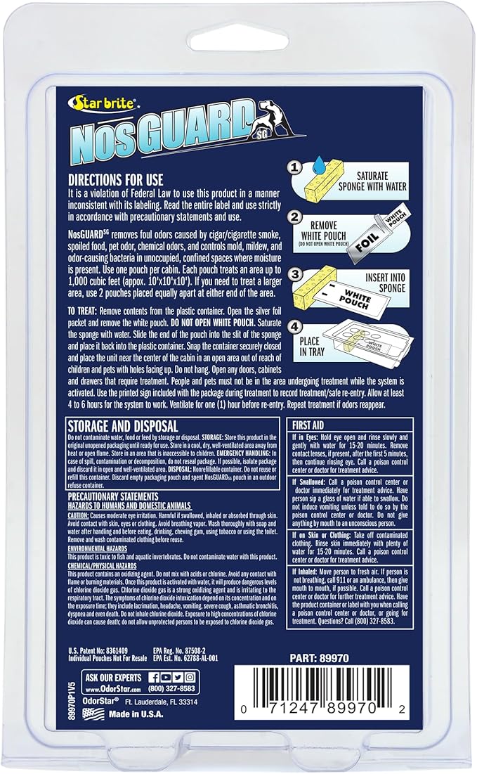 STAR BRITE NosGuard SG Mildew Odor Control Bags - Slow Release System for Boats, RVs & Storage - Eliminates Odors, Treats 1,000 Cubic Feet Per Pack