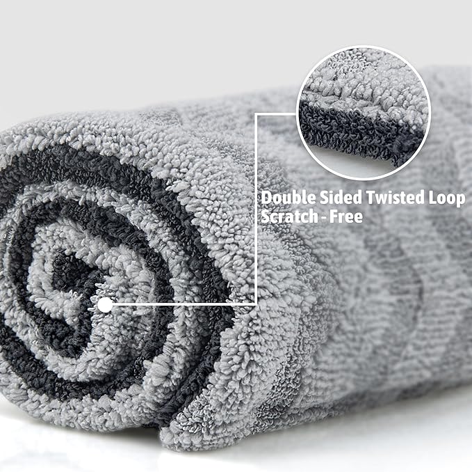 Greenfound Microfiber Towel for Cars, 1000GSM Car Drying Towel, Double Twist Pile & Edgeless Design, No Streaks, Scratches, or Water Spots, Soft and Absorbent, 18"×24", Wave Silver&Grey