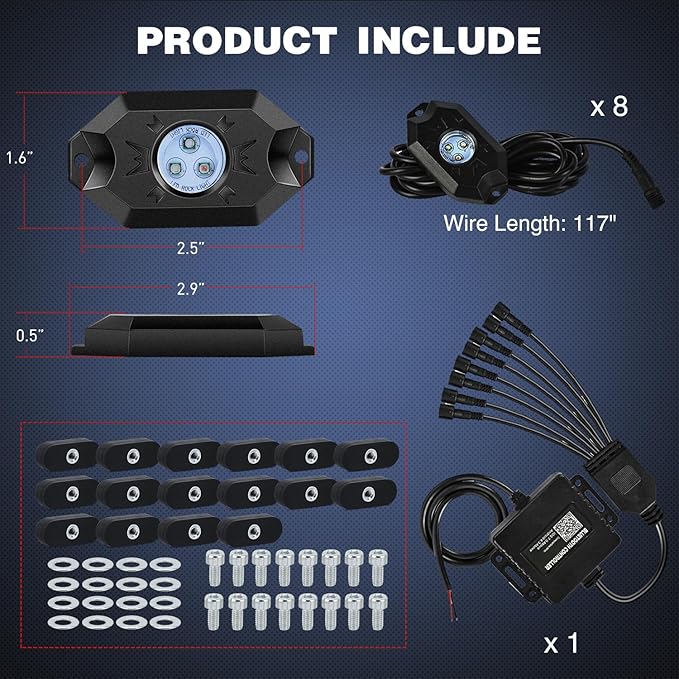 Nilight RGB LED Rock Lights Kit 8 PCS Underglow Multicolor Neon Light Pod with Magnetic Base Bluetooth App Control Flashing Music Mode IP68 Wheel Well Light for Truck ATV UTV RZR SUV