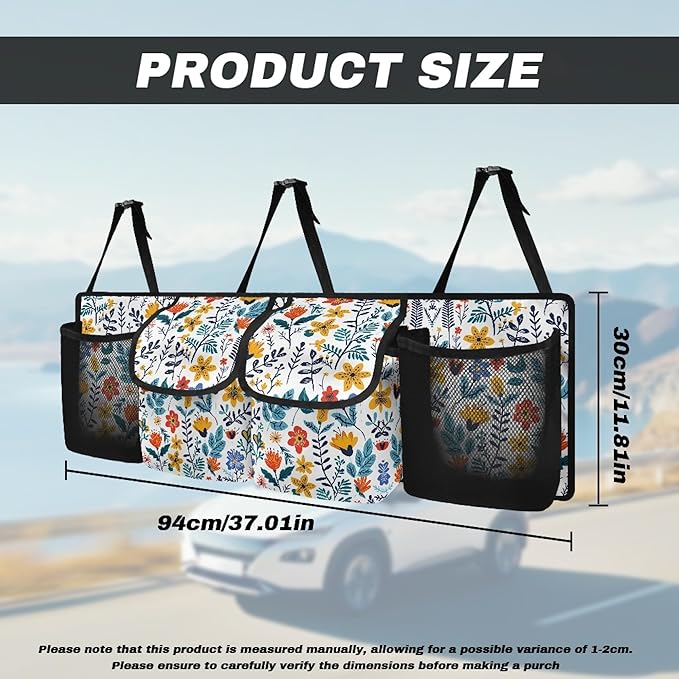 Car Trunk Organizer for SUV, Truck, Sedans, Vans, Oxford Cloth, Equipped with Robust Elastic Net, Flower Leaf Hanging Car Storage Organizer with Lids, Space Saving Expert